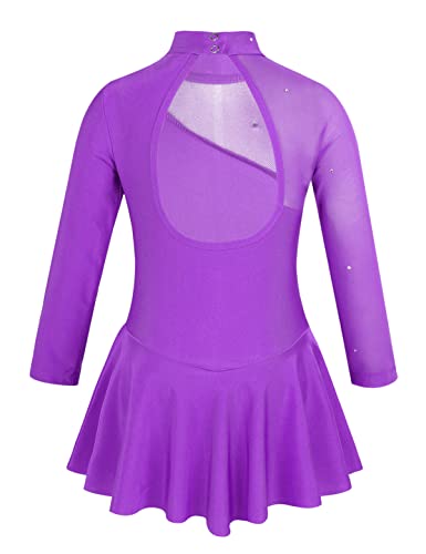 IEFIEL Vestido Manga Larga de Patinaje Artistico para Niña Vestido Lentejuela de Gimnasia Ritmica Vestido Princesa de Danza Ballet Niña 4-14 años A Morado 6 años