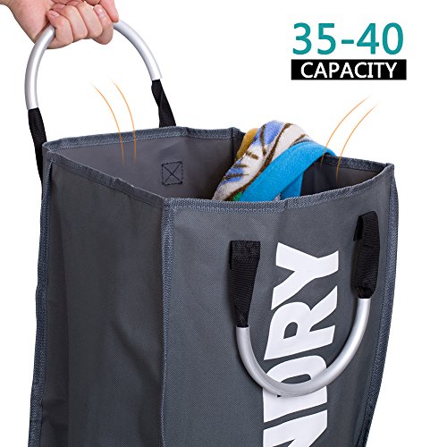 IHOMAGIC Cesto para Ropa Sucia Plegable con Asas Bolsa Colada para Baño Organizador Lavandería Oxford 600D PVC Resistente Portátil de Viaje para Cocina Dormitorio Hotel 20-35L 33x23x53cm Gris Oscuro