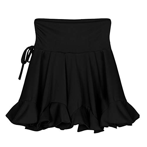 iiniim Falda de Danza Tango Rumba para Mujer Danza del Vientre Cintura Alta Traje de Latin Moderno Falda Corta Baile Ballet Niñas Traje de Danza Adultos Disfraz de Danza escénica Negro L