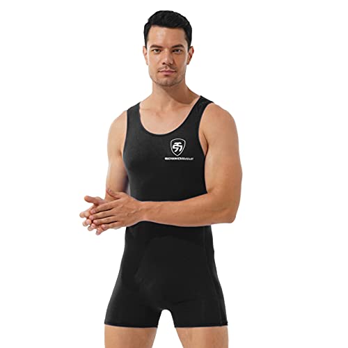 iiniim Hombre Adulto Maillot Elástico de Gimnasia Leotardos Ritmica Danza Ballet sin Mangas Una Pieza Mono Deportivo Liso Men Unitard Body Suave Body Ropa Interior para Adultos Negro C M