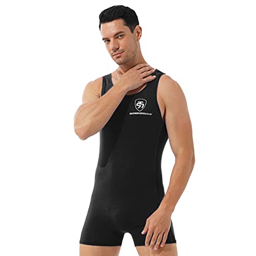 iiniim Hombre Adulto Maillot Elástico de Gimnasia Leotardos Ritmica Danza Ballet sin Mangas Una Pieza Mono Deportivo Liso Men Unitard Body Suave Body Ropa Interior para Adultos Negro C M