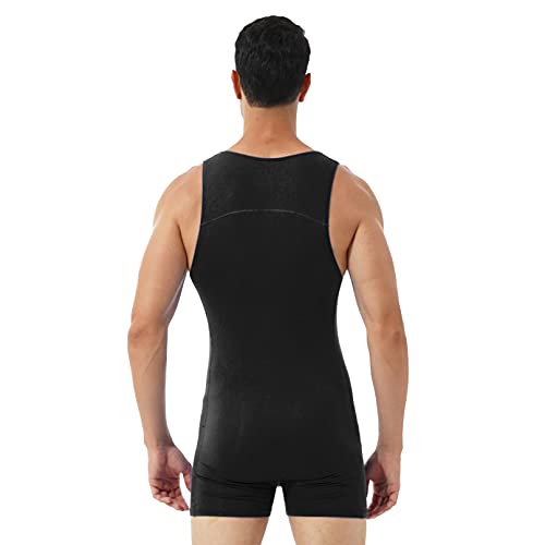 iiniim Hombre Adulto Maillot Elástico de Gimnasia Leotardos Ritmica Danza Ballet sin Mangas Una Pieza Mono Deportivo Liso Men Unitard Body Suave Body Ropa Interior para Adultos Negro C M