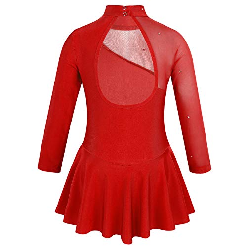 iiniim Maillot Ballet Niña Vestido de Danza Patinaje Artistico sobre Hielo para Niña Manga Larga Tutu Disfraz Bailarina Body de Danza Fiesta Baile Vestido de Princesa Rojo 8 años