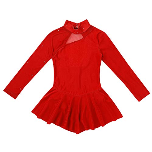 iiniim Maillot Ballet Niña Vestido de Danza Patinaje Artistico sobre Hielo para Niña Manga Larga Tutu Disfraz Bailarina Body de Danza Fiesta Baile Vestido de Princesa Rojo 8 años