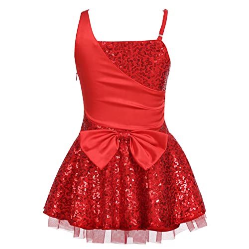 iiniim Maillot de Ballet Niña Tutú Vestido de Danza Mangas Largas con Falda de Tul Body de Baile Algodón Disfraz Bailarina para Niñas 2-8 Años Rojo 14 años