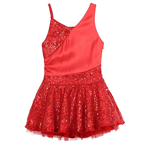 iiniim Maillot de Ballet Niña Tutú Vestido de Danza Mangas Largas con Falda de Tul Body de Baile Algodón Disfraz Bailarina para Niñas 2-8 Años Rojo 14 años