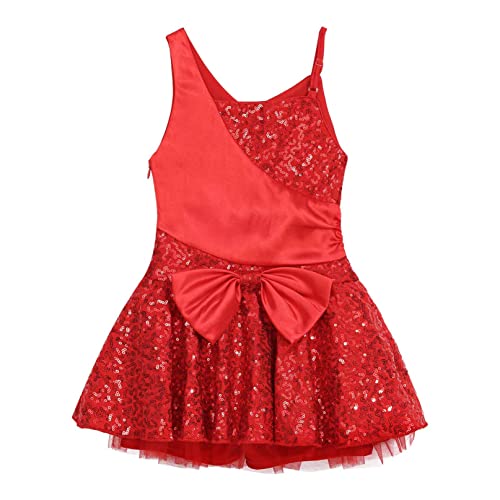 iiniim Maillot de Ballet Niña Tutú Vestido de Danza Mangas Largas con Falda de Tul Body de Baile Algodón Disfraz Bailarina para Niñas 2-8 Años Rojo 14 años