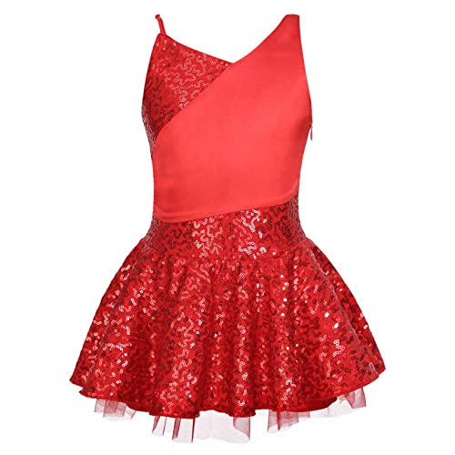 iiniim Maillot de Ballet Niña Tutú Vestido de Danza Mangas Largas con Falda de Tul Body de Baile Algodón Disfraz Bailarina para Niñas 2-8 Años Rojo 14 años