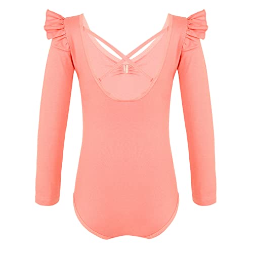 iiniim Maillot de Danza Ballet Niña Mono Deportivo Gimnasia Infantil Leotardo Clásico Bodies Elástico Niña Mangas Largas Ropa Deporte Nude Yoga Fitness Una Pieza Naranja Rosa 5-6 años