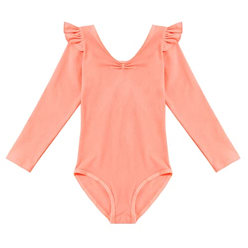 iiniim Maillot de Danza Ballet Niña Mono Deportivo Gimnasia Infantil Leotardo Clásico Bodies Elástico Niña Mangas Largas Ropa Deporte Nude Yoga Fitness Una Pieza Naranja Rosa 5-6 años