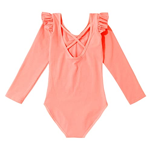 iiniim Maillot de Danza Ballet Niña Mono Deportivo Gimnasia Infantil Leotardo Clásico Bodies Elástico Niña Mangas Largas Ropa Deporte Nude Yoga Fitness Una Pieza Naranja Rosa 5-6 años