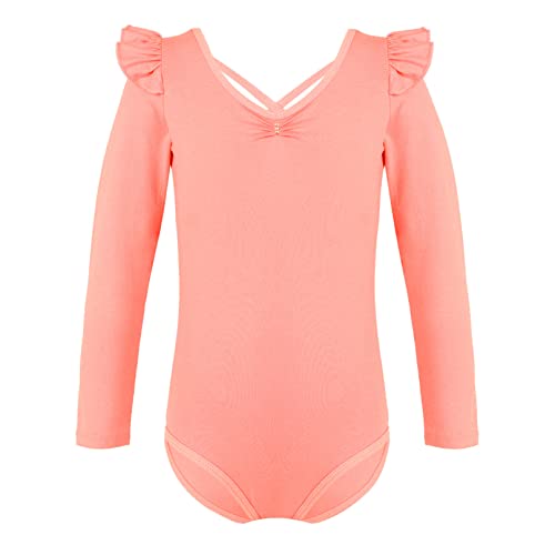 iiniim Maillot de Danza Ballet Niña Mono Deportivo Gimnasia Infantil Leotardo Clásico Bodies Elástico Niña Mangas Largas Ropa Deporte Nude Yoga Fitness Una Pieza Naranja Rosa 5-6 años