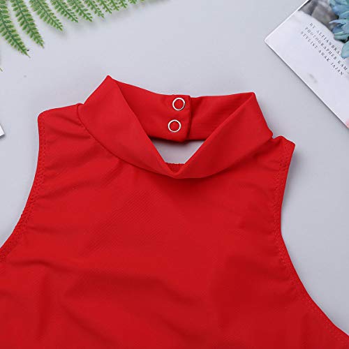 iiniim Niña Camiseta sin Mangas Cuello Alto Espalda Cruzada Abierto Prenda Gimnasia Correas Deportiva Ropa Interior de Danza Ballet Fitness Running Tank Top de Baile Elástica Rojo 10 años