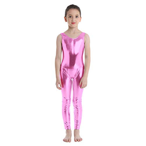 iiniim Niña Maillot Ballet sin Mangas Body Leotardo Cuerpo Pantalon Larga Completo Mono de Danza Gimnasia Baile Fiesta Trajes de Ballet Shiny Leotard Jumpsuit Unitard Dancewear Rosa 8-10 años