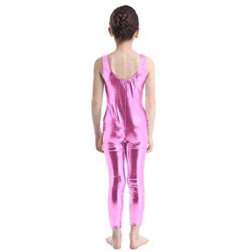 iiniim Niña Maillot Ballet sin Mangas Body Leotardo Cuerpo Pantalon Larga Completo Mono de Danza Gimnasia Baile Fiesta Trajes de Ballet Shiny Leotard Jumpsuit Unitard Dancewear Rosa 8-10 años