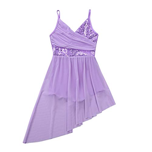 iiniim Vestido Drapeado Danza Ballet Maillot Lentejuelas Brillante Tutú Falda Tulle Irregular Leotardo Princesa Body Clásico Tutú Princesa Infantil Actuación Fiesta Carnaval Lavanda 12-14 años