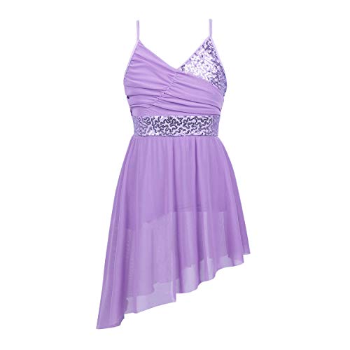 iiniim Vestido Drapeado Danza Ballet Maillot Lentejuelas Brillante Tutú Falda Tulle Irregular Leotardo Princesa Body Clásico Tutú Princesa Infantil Actuación Fiesta Carnaval Lavanda 12-14 años