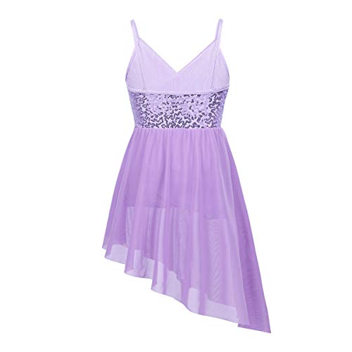 iiniim Vestido Drapeado Danza Ballet Maillot Lentejuelas Brillante Tutú Falda Tulle Irregular Leotardo Princesa Body Clásico Tutú Princesa Infantil Actuación Fiesta Carnaval Lavanda 10-12 años