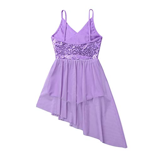 iiniim Vestido Drapeado Danza Ballet Maillot Lentejuelas Brillante Tutú Falda Tulle Irregular Leotardo Princesa Body Clásico Tutú Princesa Infantil Actuación Fiesta Carnaval Lavanda 10-12 años