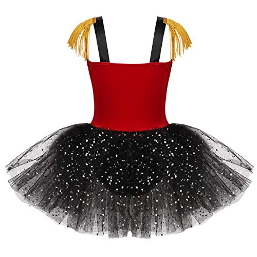 iiniim Vestidos de Patinaje Artístico Fantasía Maillot Ballet con Falda Tutú Lentejuelas Disfraz Bailarina Body de Danza Disfraces de Circo Acrobacia Actuación Rojo 7-8 años