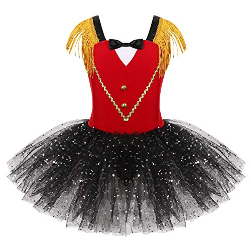 iiniim Vestidos de Patinaje Artístico Fantasía Maillot Ballet con Falda Tutú Lentejuelas Disfraz Bailarina Body de Danza Disfraces de Circo Acrobacia Actuación Rojo 7-8 años