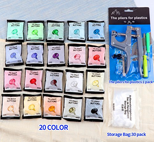 ilauke 400pcs Botones Snaps Plástico T5 Botones Redondos Colores 20 Colores con Snap Alicate