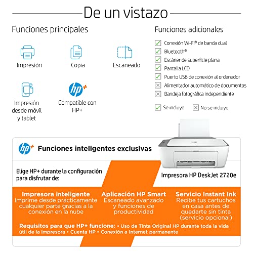 Impresora Multifunción HP DeskJet 2720e - 6 meses de impresión Instant Ink con HP+