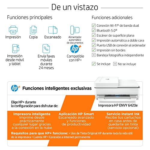 Impresora Multifunción HP Envy 6420e - 6 meses de impresión Instant Ink con HP+