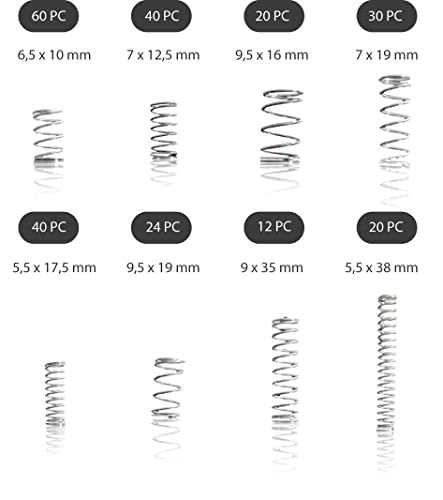 Impression plumes plumes 246 Pièces Assortiment spirale Set Ressort de pression métal Ressort en acier