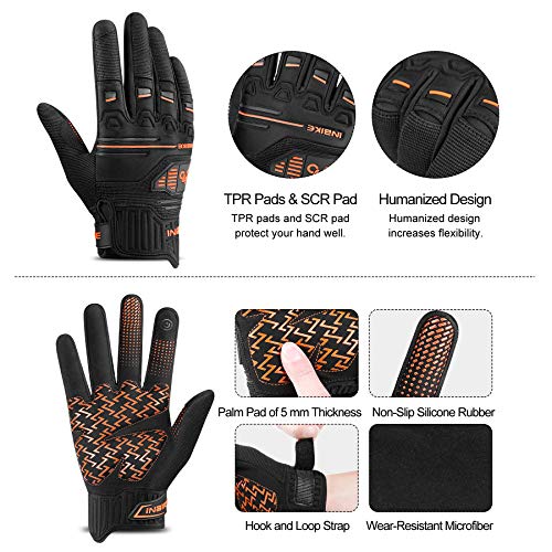 INBIKE Guantes Bicicleta Montaña Bici MTB Protección Largos Ciclismo Hombre Mujer Resistente Invierno Verano Pantalla Táctil Naranja XL