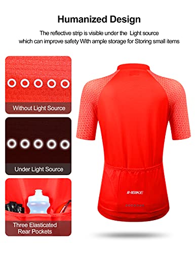 INBIKE Maillot de Ciclismo Profesional para Mujer Verano Secado Rápido Bicicleta Carretera Slim Fit Rojo, M