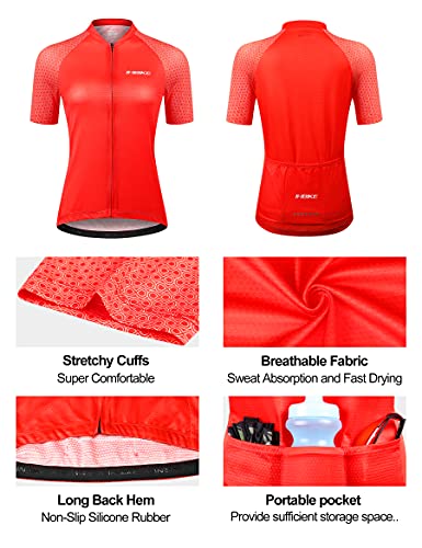 INBIKE Maillot de Ciclismo Profesional para Mujer Verano Secado Rápido Bicicleta Carretera Slim Fit Rojo, M