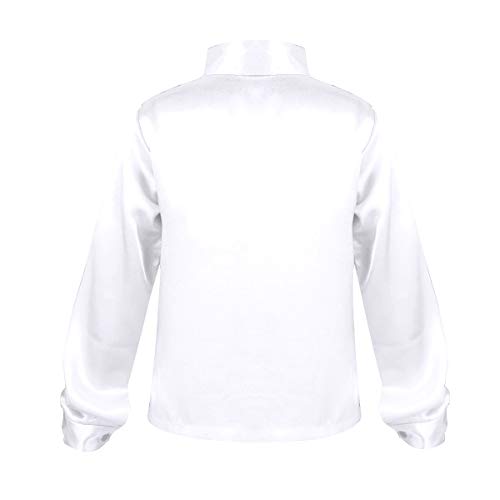 inhzoy Camisa de Baile Latino para Niño Top de Danza Lentejuelas Manga Larga Ropa de Baile de Salón Traje de Danza Jazz Disfraz Dancewear Blanco 7-8 Años