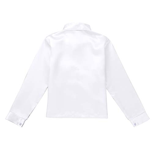 inhzoy Camisa de Baile Latino para Niño Top de Danza Lentejuelas Manga Larga Ropa de Baile de Salón Traje de Danza Jazz Disfraz Dancewear Blanco 7-8 Años