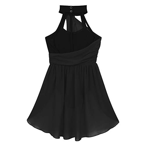 inhzoy Maillot de Ballet con Falda para Niña Vestido de Danza Clásica Gasa Leotardo de Gimnasia Rítmica Patinaje Cuello Halter Disfraz Bailarina Negro 14 Años