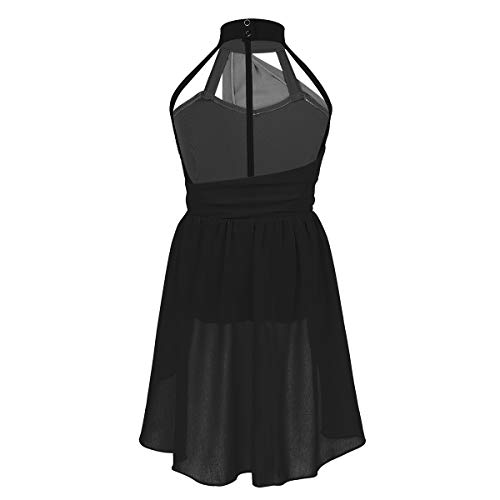 inhzoy Maillot de Ballet con Falda para Niña Vestido de Danza Clásica Gasa Leotardo de Gimnasia Rítmica Patinaje Cuello Halter Disfraz Bailarina Negro 14 Años