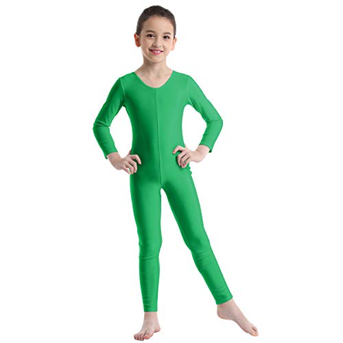 inhzoy Mono de Danza Ballet para Niña Manga Larga Elástico Maillot Leotardo de Gimnasia Rítmica Jumpsuit Patinaje Artístico Ropa Deporte Yoga Fitness Verde 5-6 años