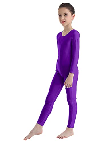 inhzoy Mono de Danza Ballet para Niña Manga Larga Elástico Maillot Leotardo de Gimnasia Rítmica Jumpsuit Patinaje Artístico Ropa Deporte Yoga Fitness Morado 5-6 años