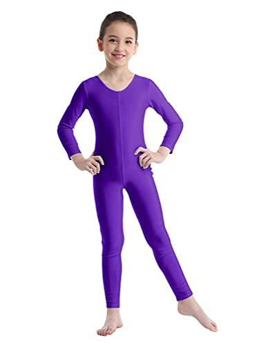 inhzoy Mono de Danza Ballet para Niña Manga Larga Elástico Maillot Leotardo de Gimnasia Rítmica Jumpsuit Patinaje Artístico Ropa Deporte Yoga Fitness Morado 5-6 años