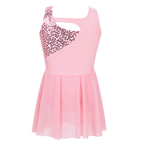 inhzoy Vestido de Danza Clásica para Niña Asimétrico Maillot de Gimnasia Rítmica con Falda Tutú Leotardo Body de Baile Patinaje Disfraz de Bailarina Fiesta Rosa 6 años