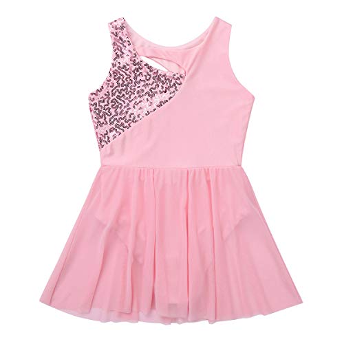 inhzoy Vestido de Danza Clásica para Niña Asimétrico Maillot de Gimnasia Rítmica con Falda Tutú Leotardo Body de Baile Patinaje Disfraz de Bailarina Fiesta Rosa 6 años