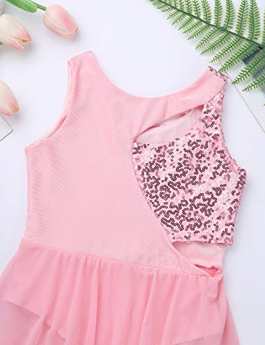 inhzoy Vestido de Danza Clásica para Niña Asimétrico Maillot de Gimnasia Rítmica con Falda Tutú Leotardo Body de Baile Patinaje Disfraz de Bailarina Fiesta Rosa 6 años