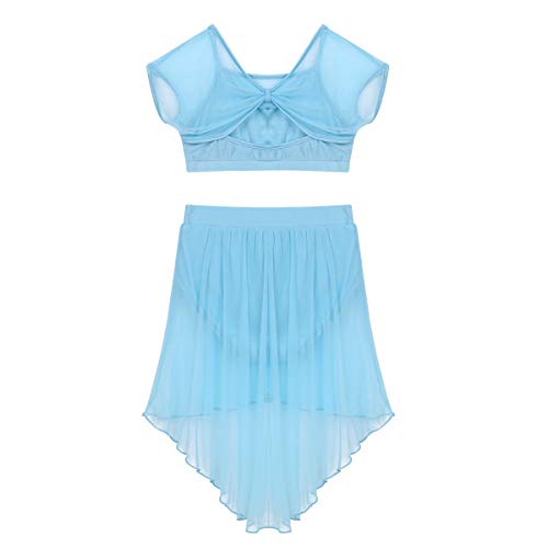 inhzoy Vestido de Danza Lírica para Niña Maillot de Ballet Patinaje Artístico Disfraz de Bailarina Crop Top Manga Corta con Falda Vestido Baile de Salón Cielo Azul 8 años