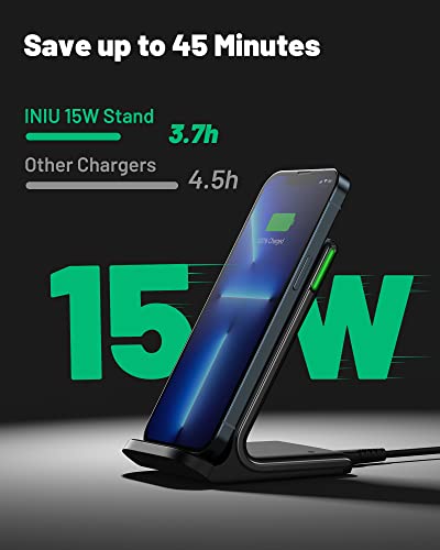 INIU Cargador Inalámbrico Rápido, 15W Qi Wireless Charger Estación Compatible con iPhone 13 12 11 Pro MAX XR X 8 Plus Samsung Galaxy S20 S10 S9 S8 Note10 9 AirPods Huawei Xiaomi etc