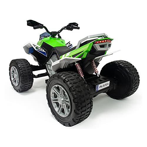 INJUSA – Quad Rage 24V Recomendado para Niños +6 Años con 2 Velocidades, Suspensiones y Luces Delanteras y Traseras, Color Verde