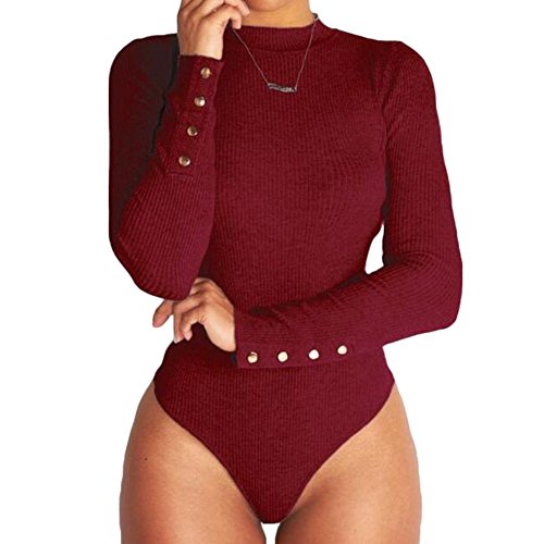 Inlefen Mujeres Sexy Color sólido de Manga Larga Slim Body Leotardo Bodycon Jumper Jumpsuit