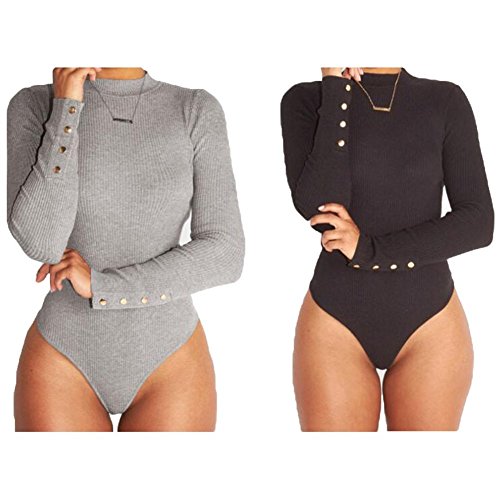 Inlefen Mujeres Sexy Color sólido de Manga Larga Slim Body Leotardo Bodycon Jumper Jumpsuit