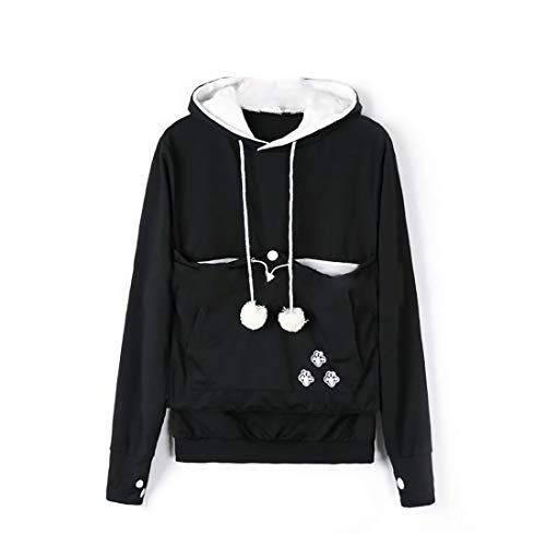 Inlefen Ropa de Mujer Lindo Bolsillo Canguro Hoodie Manga Larga Corte Ajustado Jersey Ropa Casual Sudadera Negro M