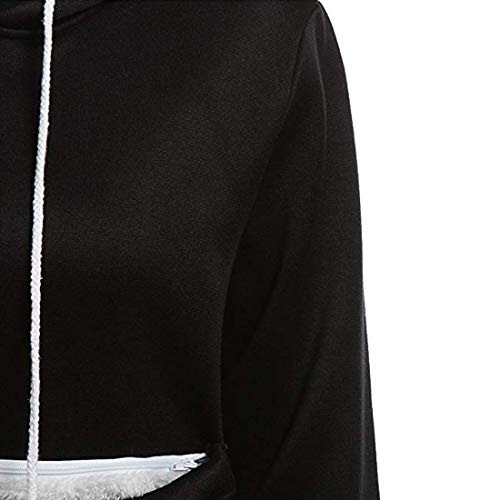 Inlefen Ropa de Mujer Lindo Bolsillo Canguro Hoodie Manga Larga Corte Ajustado Jersey Ropa Casual Sudadera Negro M