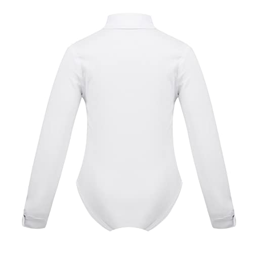 inlzdz Profesional Mailot de Danza Latino para Niños Body Camisa de Algodón Manga Larga Cuello con Corbada Traje Formal para Latin Moderno Baile Fiesta Ceremonia Dancewear Chicos Blanco 12